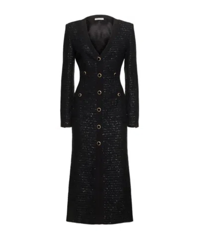Alessandra Rich Metallic Tweed Midi Dress In Black