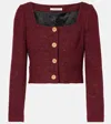 Alessandra Rich Cropped Sequin-embellished Tweed Jacket In Burgundy