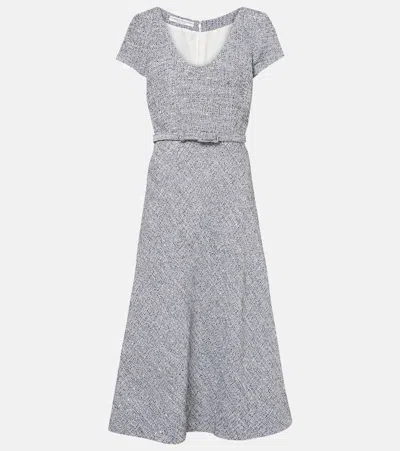 Alessandra Rich Sequined Tweed Midi Dress In Grey
