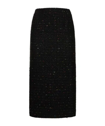 Alessandra Rich Sequined Tweed Midi Skirt In Black