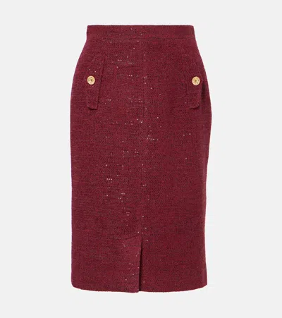 Alessandra Rich Sequined Tweed Pencil Skirt In Red
