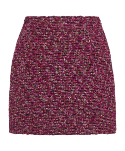 Alessandra Rich Sequined Tweed Wool Miniskirt In Red