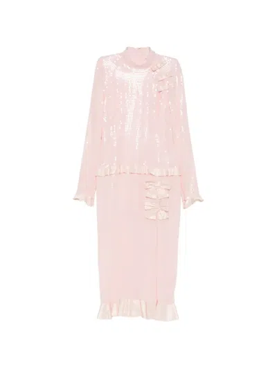Alessandra Rich Sequin-embellished Silk-georgette Midi Dress In Pink