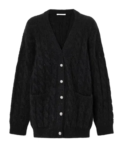 Alessandra Rich Sequin-embellished Cable-knit Cardigan In Black