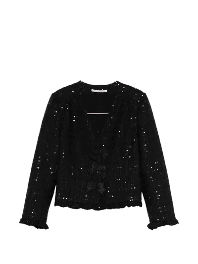 Alessandra Rich Sequinned Bow-embellished Jacket In Black