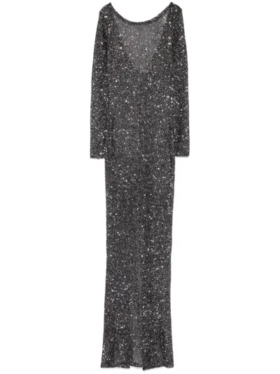 ALESSANDRA RICH SEQUINNED KNITTED MAXI DRESS