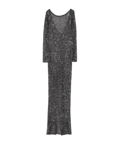 Alessandra Rich Sequinned Knitted Maxi Dress In Black