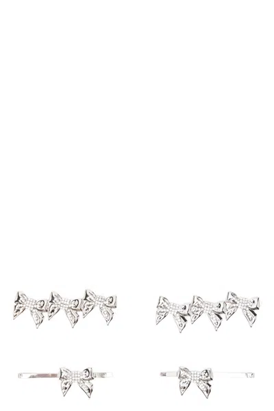 Alessandra Rich Set Quattro Spille Fiocco In Silver