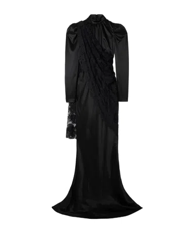 Alessandra Rich Shawl-style Lace-trimmed Dress In Black