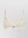 Alessandra Rich Sheer Bra With Adjustable Straps And Embroidery In Neutral