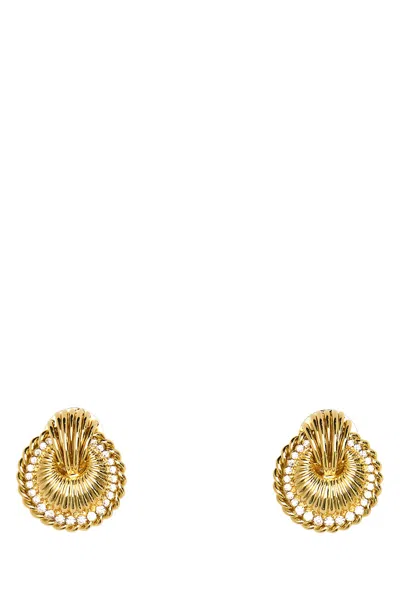 Alessandra Rich Shell Earrings With Crystals In Gold