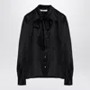 Alessandra Rich Black Silk Shirt With Bow In Black