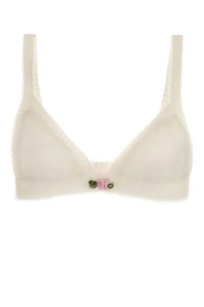 Alessandra Rich Carded Mohair Knit Bra With Embroidery In Neutral