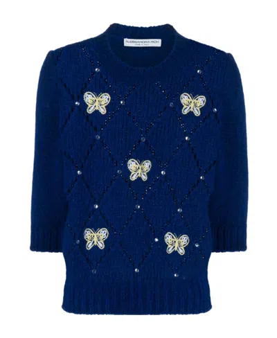 Alessandra Rich Short-sleeve Knitted Top In Blue