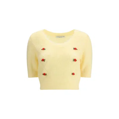 Alessandra Rich Short Sleeve Mohair Sweater In Yellow