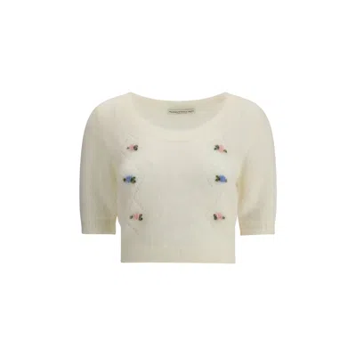 Alessandra Rich Short Sleeve Mohair Sweater In White