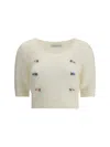 Alessandra Rich Short Sleeve Mohair Sweater In Neutral