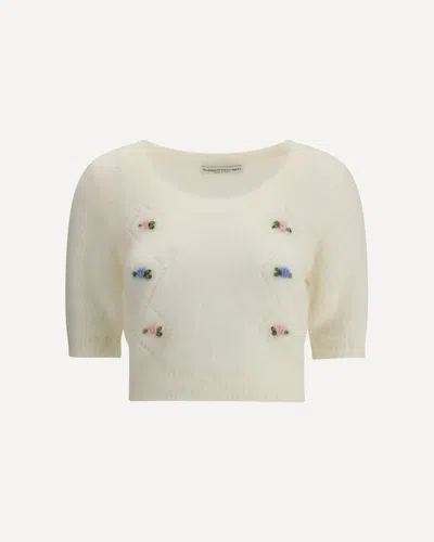 Alessandra Rich Women Short Sleeve Mohair Sweater In Neutral