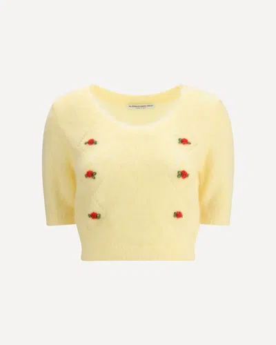 Alessandra Rich Women Short Sleeve Mohair Sweater In Yellow