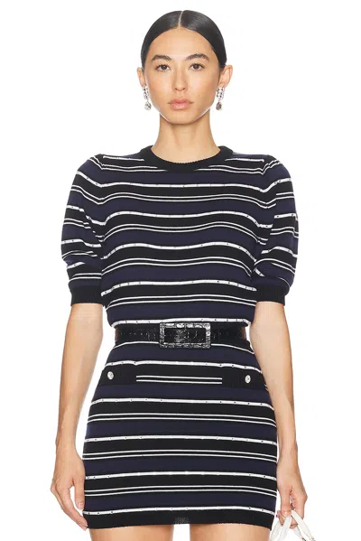 Alessandra Rich Short Sleeve Sweater In Blue & Black