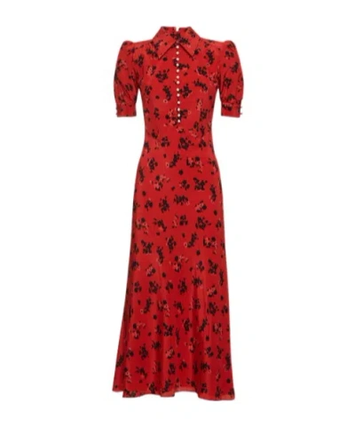Alessandra Rich Short-sleeved Long Dress In Red