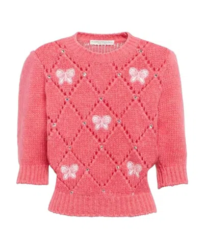 Alessandra Rich Short-sleeved Open-knit Jumper In Pink