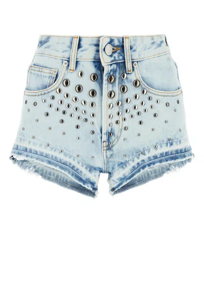 Alessandra Rich Light Blue Studded Denim Shorts