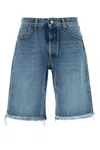Alessandra Rich Bermuda Shorts With Frayed Hem And Belt Loops In Blue