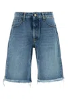 Alessandra Rich Bermuda Shorts With Frayed Hem And Belt Loops In Blue