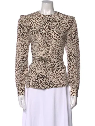 Pre-owned Alessandra Rich Silk Animal Print Blouse In Brown