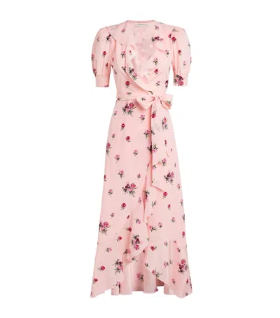 Alessandra Rich Silk Belted Wrap Midi Dress In Pink