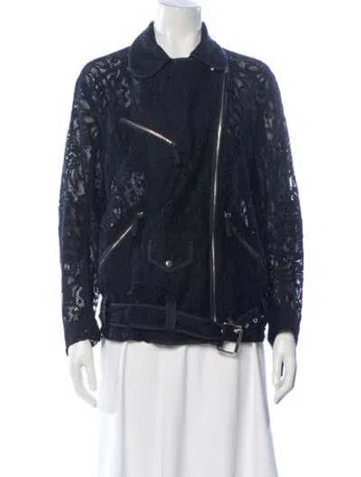 Pre-owned Alessandra Rich Silk Biker Jacket In Blue