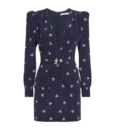 Alessandra Rich Silk Bow Mini Dress In Blue