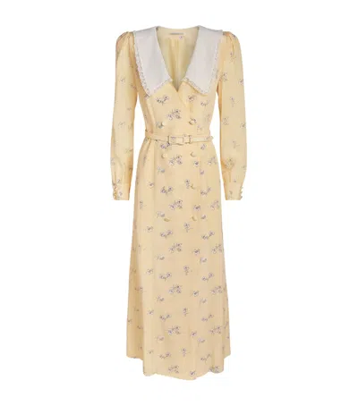 Alessandra Rich Silk Double-breasted Midi Dress In Yellow