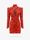 Alessandra Rich Silk Dress With Drapery On The Front In Red