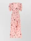 Alessandra Rich Silk Dress With Puff Sleeves And Floral Pattern