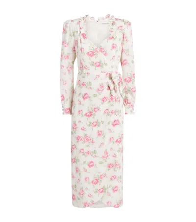 Alessandra Rich Silk Floral Bow-detail Midi Dress In Multi