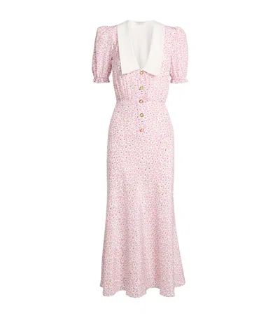 Alessandra Rich Silk Floral Collar Midi Dress In Pink