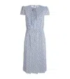 Alessandra Rich Womens Rose-print Pleated Silk Midi Dress Pale Blue-blue In Blue