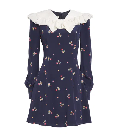 Alessandra Rich Silk Floral Mini Dress In Navy Blue