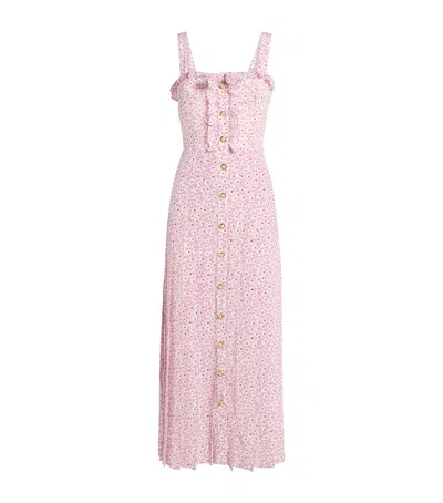Alessandra Rich Silk Floral Pleated Midi Dress In Pink