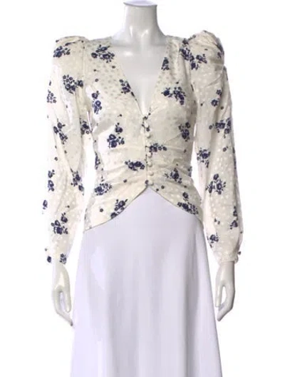 Pre-owned Alessandra Rich Silk Floral Print Blouse In Neutrals
