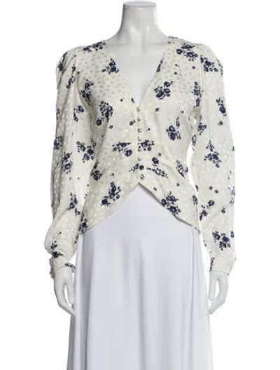 Pre-owned Alessandra Rich Silk Floral Print Blouse In White