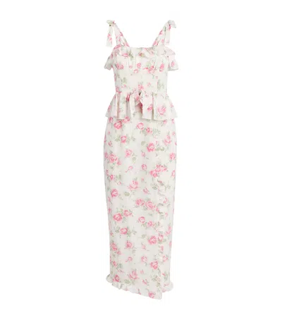 Alessandra Rich Silk Floral Ruffled Midi Dress In Red