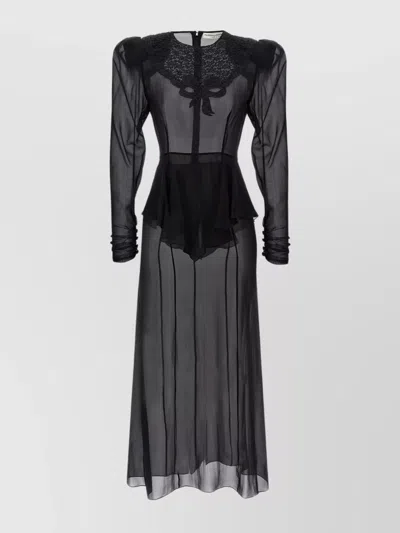 Alessandra Rich Lace-jabot Silk Maxi Dress In Black