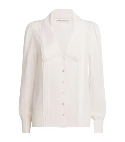 Alessandra Rich Silk Lace-trim Blouse In White