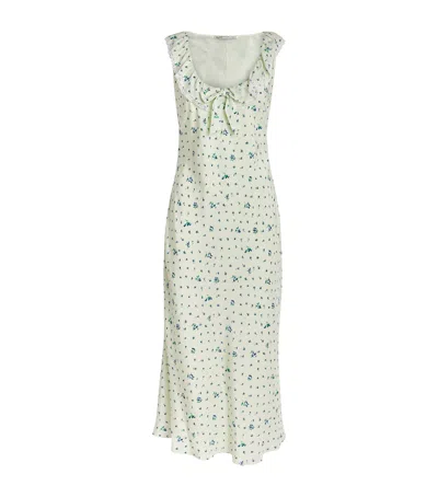Alessandra Rich Silk Lace-trim Maxi Dress In Green