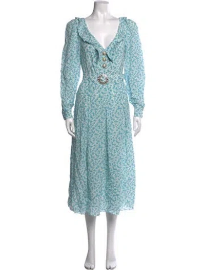 Pre-owned Alessandra Rich Silk Long Dress In Blue