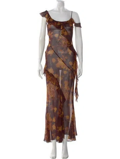 Pre-owned Alessandra Rich Silk Long Dress In Neutral