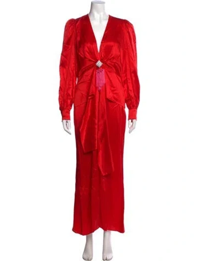 Pre-owned Alessandra Rich Silk Long Dress In Red